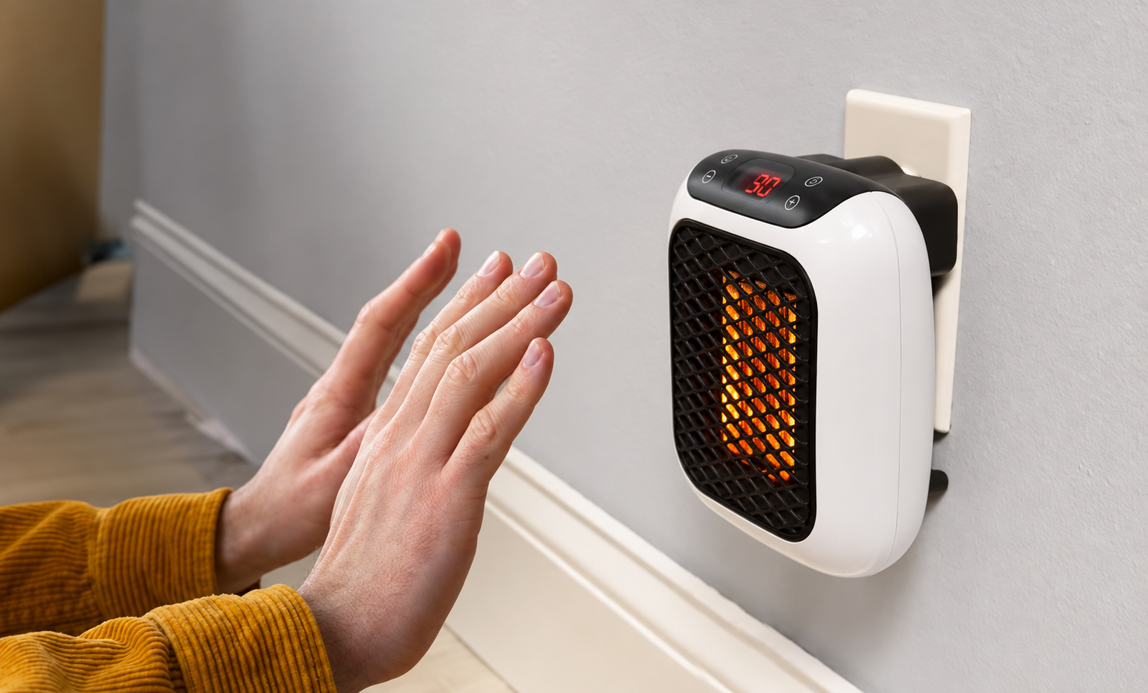 WellHeater plug-in heater running in a living room — wellheater vs traditional heaters