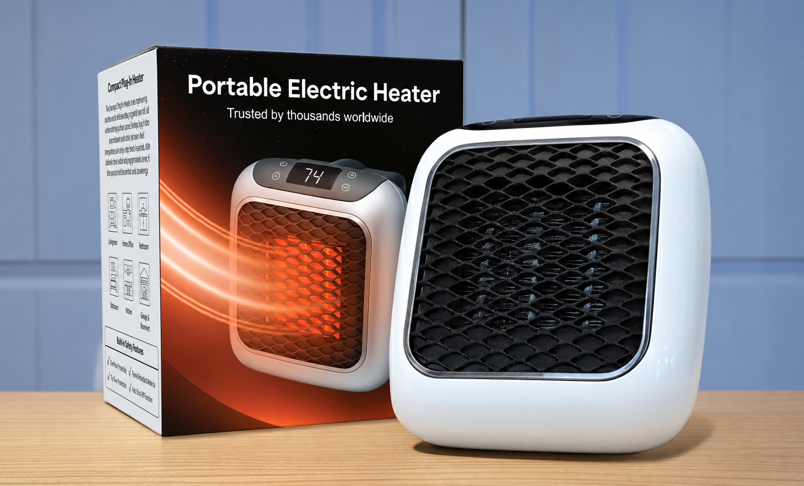 Genuine WellHeater portable electric heater and its retail box — wellheater price